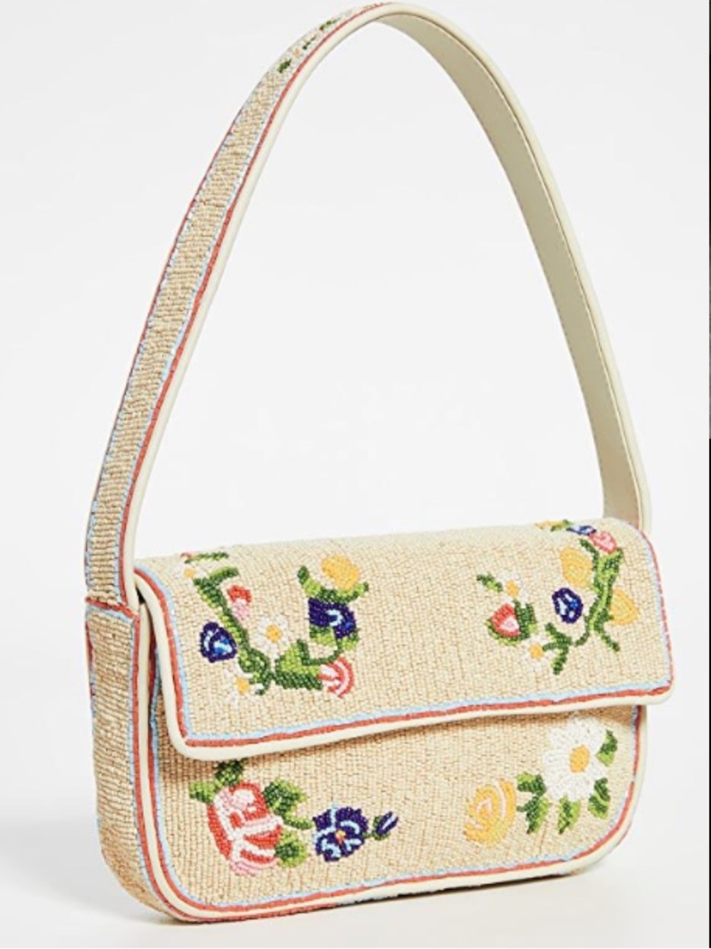 STAUD Tommy Beaded Shoulder Bag Cream Floral